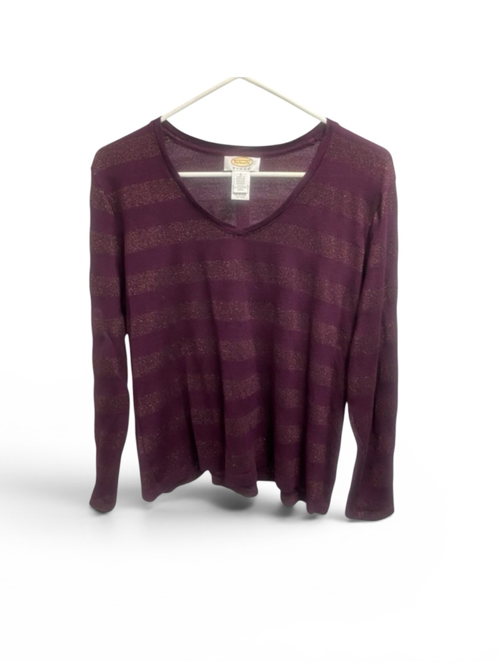 Talbot Woman Maroon/Purple Shimmer V-neck Long Sleeve Shirt size X‎